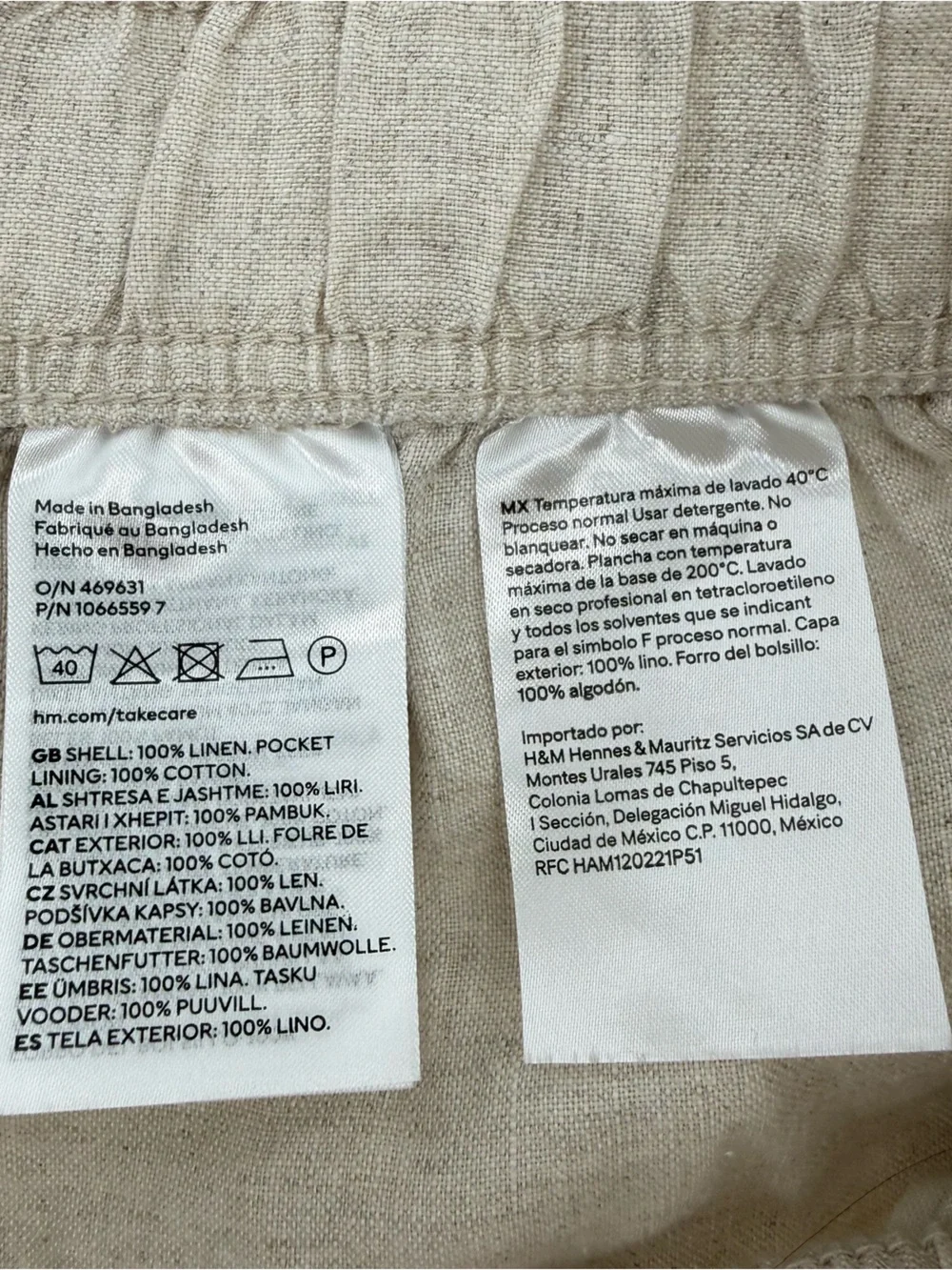 H&M Linen-Blend Pull-On Chinos- light beige